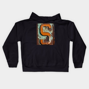 Rusty Letter S Antique Monogram Letter S Initial Alphabet Kids Hoodie